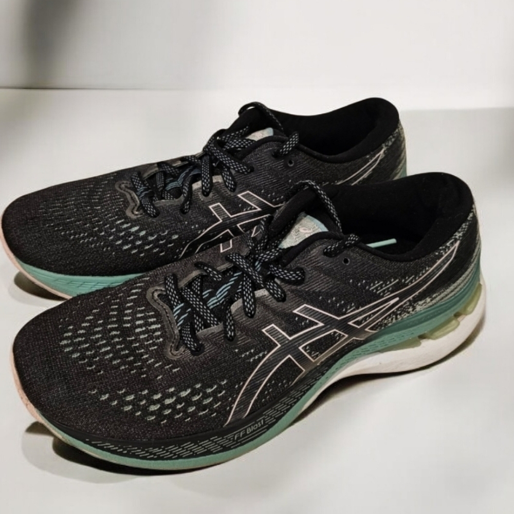 ASICS Gel Kayano 28 Women's Running Shoes Black/Teal Athletic Shoes--7.5